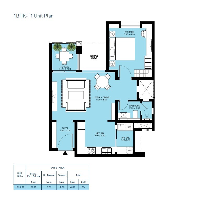 Floor plan of 1 BHK 654 Sq. Ft. Apartment in DSK Dream City Waterfall Residence, Pune