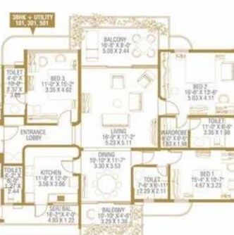 Floor plan of 3 BHK 2737 Sq. Ft. Apartment in DSK Gold Leaf, Pune