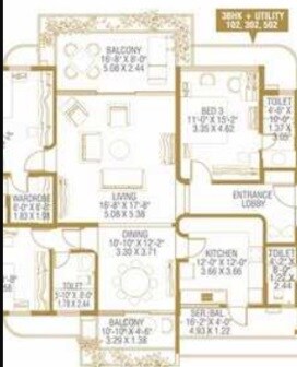 Floor plan of 3 BHK 2875 Sq. Ft. Apartment in DSK Gold Leaf, Pune