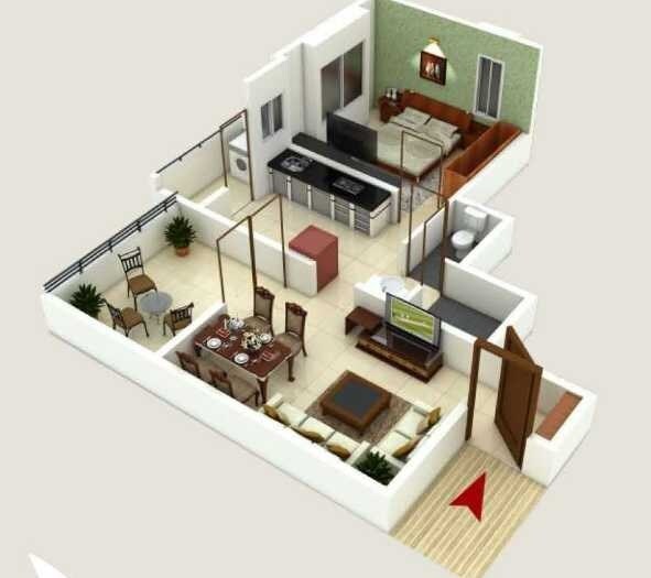 Floor plan of 1 BHK 388 Sq. Ft. Apartment in DSK Nandanvan, Pune
