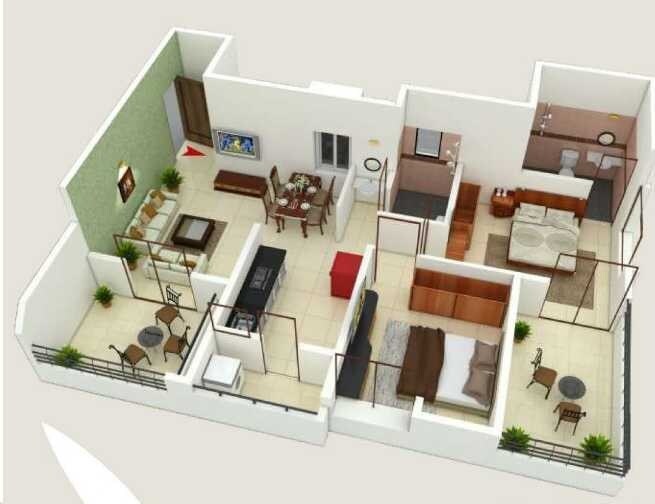 Floor plan of 2 BHK 571 Sq. Ft. Apartment in DSK Nandanvan, Pune