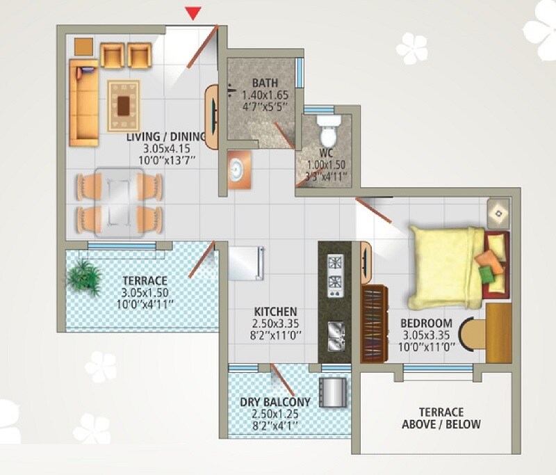 Floor plan of 1 BHK 380 Sq. Ft. Apartment in DSK Sadaphuli, Pune