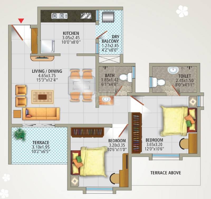 Floor plan of 2 BHK 540 Sq. Ft. Apartment in DSK Sadaphuli, Pune