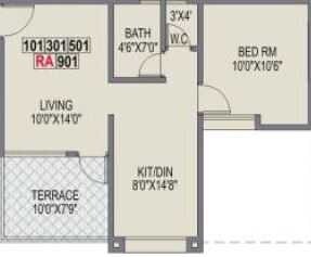 Floor plan of 1 BHK 377 Sq. Ft. Apartment in DSP DS Vrindavan, Pune