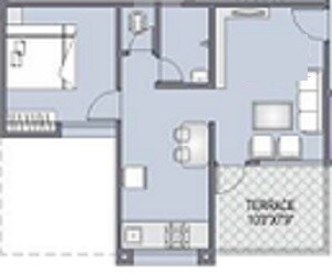 Floor plan of 1 BHK 394 Sq. Ft. Apartment in DSP DS Vrindavan, Pune