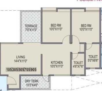 Floor plan of 2 BHK 511 Sq. Ft. Apartment in DSP DS Vrindavan, Pune