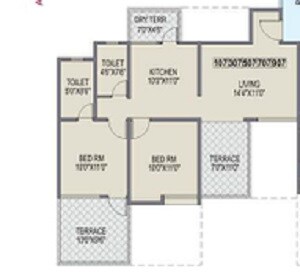 Floor plan of 2 BHK 522 Sq. Ft. Apartment in DSP DS Vrindavan, Pune