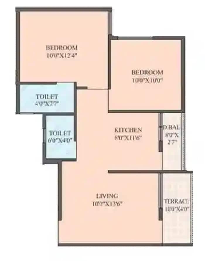 Floor plan of 2 BHK 554 Sq. Ft. Apartment in DT Golden Nest, Pune