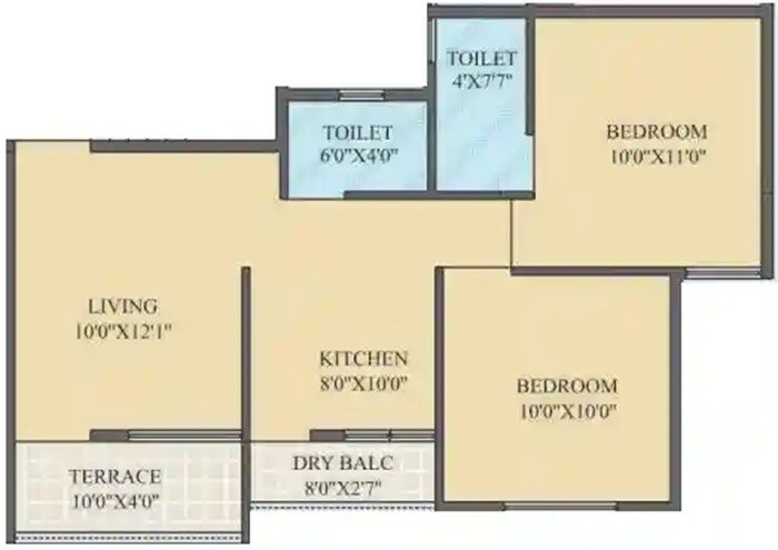 Floor plan of 2 BHK 598 Sq. Ft. Apartment in DT Golden Nest, Pune