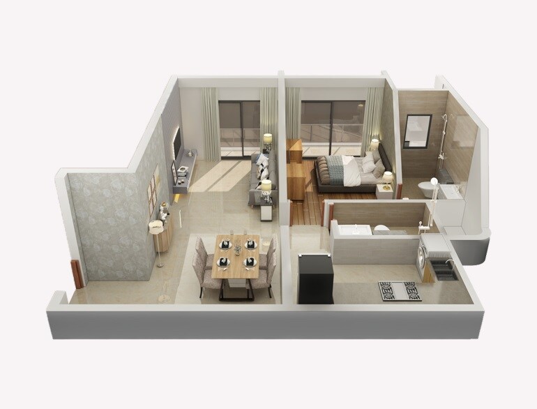 Floor plan of 1 BHK 467 Sq. Ft. Apartment in Duville Riverdale, Pune