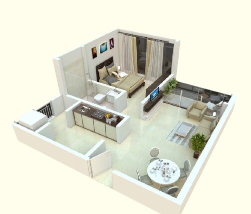 Floor plan of 1 BHK 493 Sq. Ft. Apartment in Duville Riverdale, Pune