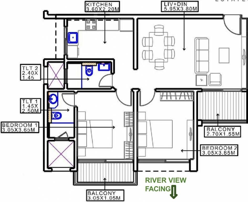  2 BHK Apartment at Duville Riverdale Grove, Kharadi – for Rent