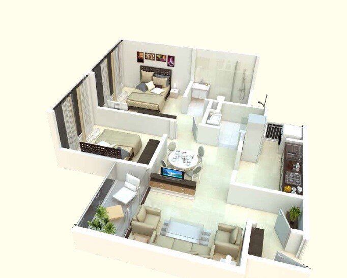 Floor plan of 2 BHK 724 Sq. Ft. Apartment in Duville Riverdale Heights, Pune