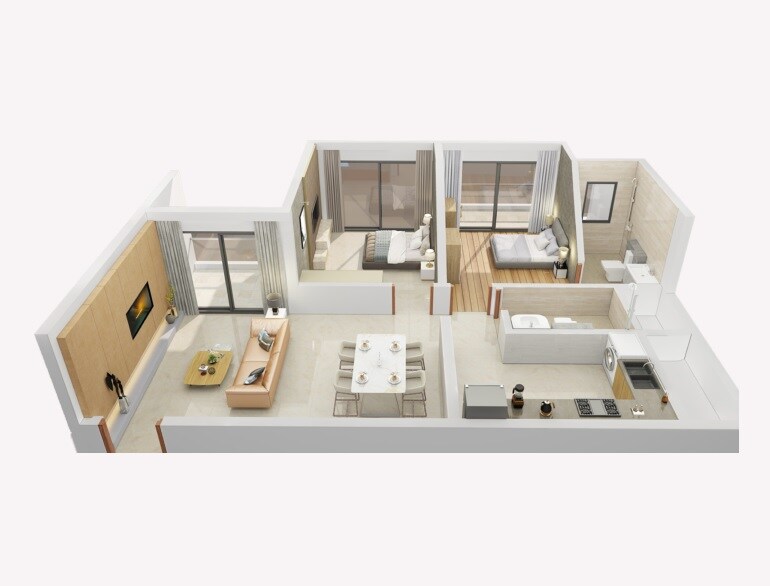 Floor plan of 2 BHK 768 Sq. Ft. Apartment in Duville Riverdale Heights, Pune