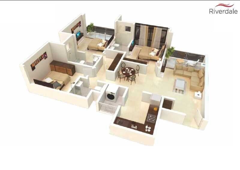 Floor plan of 3 BHK 1199 Sq. Ft. Apartment in Duville Riverdale Heights, Pune