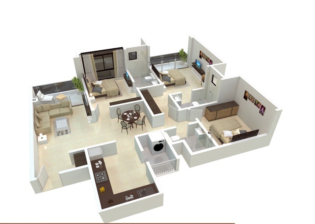 Floor plan of 3 BHK 1203 Sq. Ft. Apartment in Duville Riverdale Residences, Pune