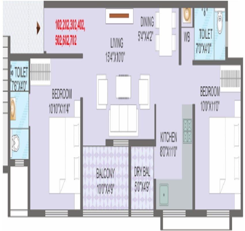 2 BHK 689 Sq. Ft. Apartment