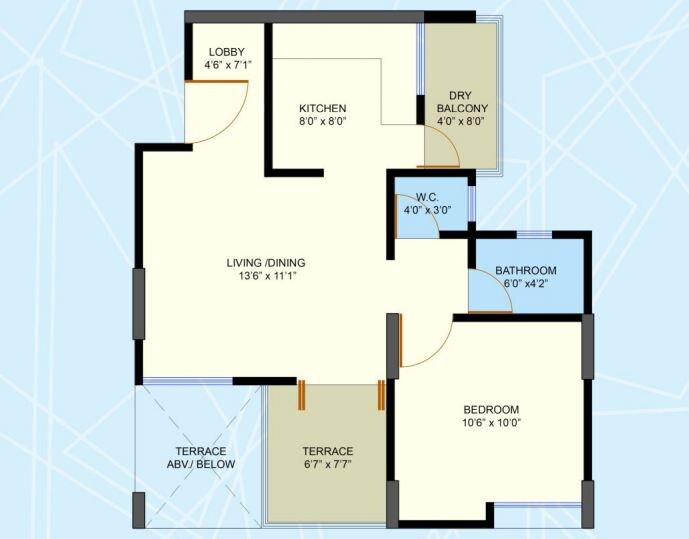 Floor plan of 1 BHK 379 Sq. Ft. Apartment in Dynamic Grandeur, Pune