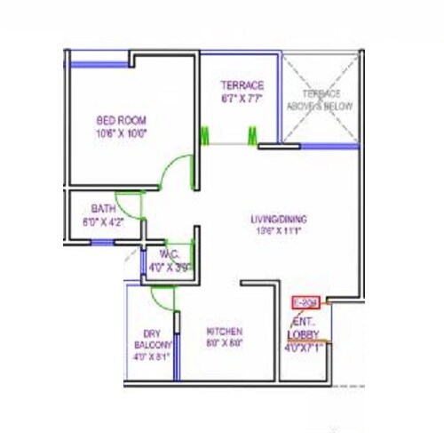 Floor plan of 1 BHK 403 Sq. Ft. Apartment in Dynamic Grandeur, Pune