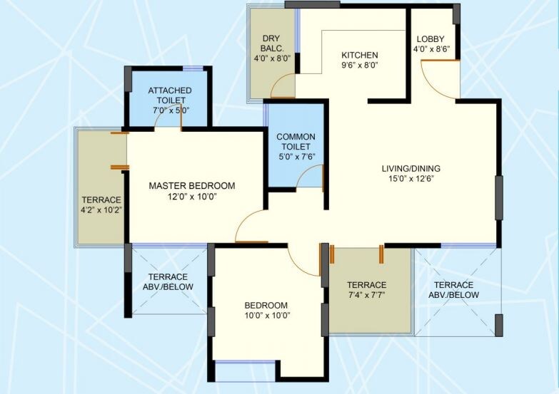 Floor plan of 2 BHK 747 Sq. Ft. Apartment in Dynamic Grandeur, Pune