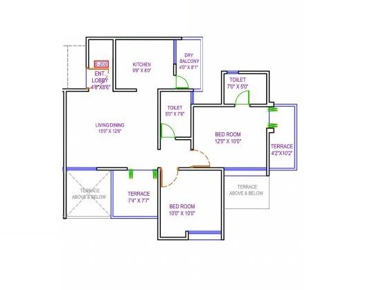 Floor plan of 2 BHK 774 Sq. Ft. Apartment in Dynamic Grandeur, Pune