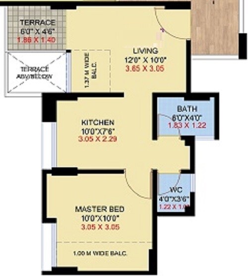 Floor plan of 1 BHK 295 Sq. Ft. Apartment in Dynamic Imperia Plus, Pune