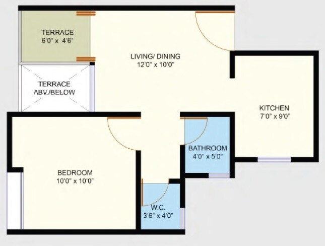 Floor plan of 1 BHK 303 Sq. Ft. Apartment in Dynamic Imperia Plus, Pune