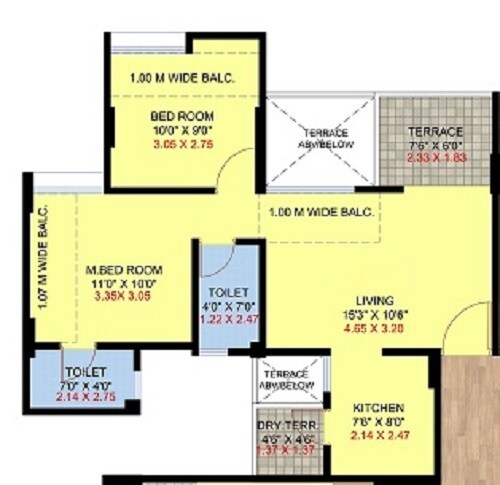 Floor plan of 2 BHK 427 Sq. Ft. Apartment in Dynamic Imperia Plus, Pune