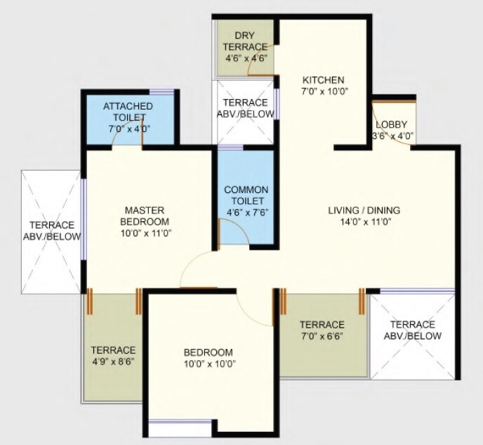 Floor plan of 2 BHK 492 Sq. Ft. Apartment in Dynamic Imperia Plus, Pune