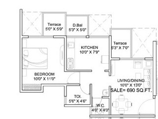 Floor plan of 1 BHK 356 Sq. Ft. Apartment in Dynamic Linea, Pune