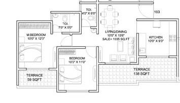 Floor plan of 2 BHK 546 Sq. Ft. Apartment in Dynamic Linea, Pune