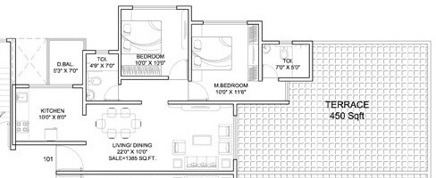 Floor plan of 2 BHK 668 Sq. Ft. Apartment in Dynamic Linea, Pune