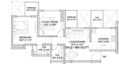 Floor plan of 2 BHK 459 Sq. Ft. Apartment in Dynamic Linea, Pune