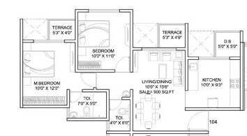 Floor plan of 2 BHK 484 Sq. Ft. Apartment in Dynamic Linea, Pune