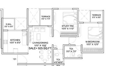 Floor plan of 2 BHK 517 Sq. Ft. Apartment in Dynamic Linea, Pune