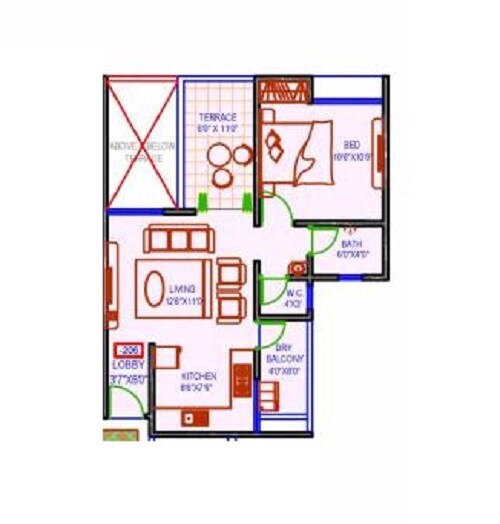 Floor plan of 1 BHK 337 Sq. Ft. Apartment in Dynamic Oasis, Pune