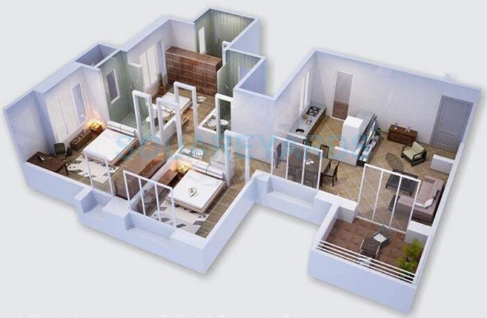 Floor plan of 3 BHK 1309 Sq. Ft. Apartment in Dynasty, Pune