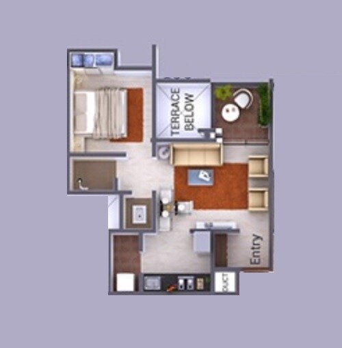 Floor plan of 1 BHK 470 Sq. Ft. Apartment in Eagle The Mpire, Pune