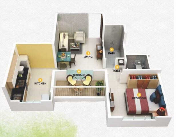 Floor plan of 1 BHK 422 Sq. Ft. Apartment in Earnest Aayush Park 3, Pune