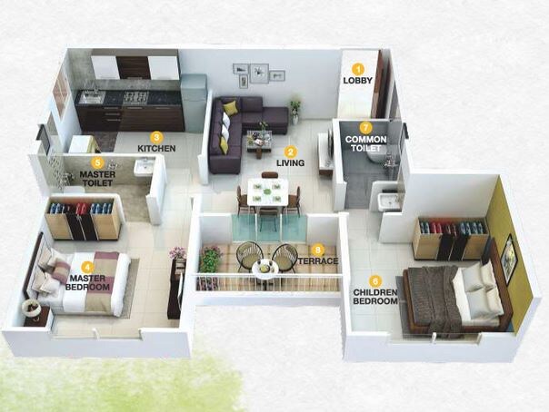 Floor plan of 2 BHK 629 Sq. Ft. Apartment in Earnest Aayush Park 3, Pune