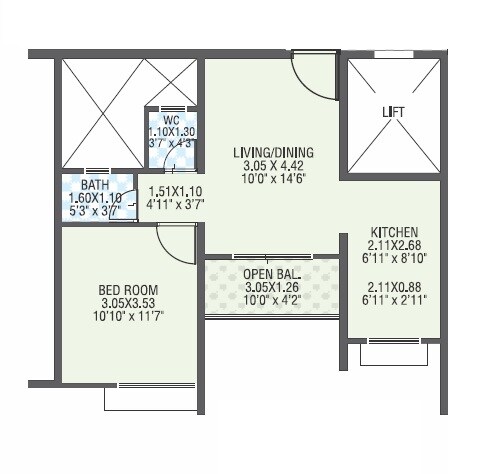 Floor plan of 1 BHK 453 Sq. Ft. Apartment in Earnest Green Life, Pune