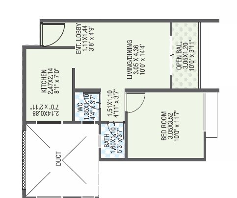 Floor plan of 1 BHK 465 Sq. Ft. Apartment in Earnest Green Life, Pune