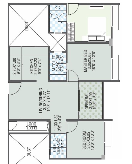 Floor plan of 2 BHK 678 Sq. Ft. Apartment in Earnest Green Life, Pune
