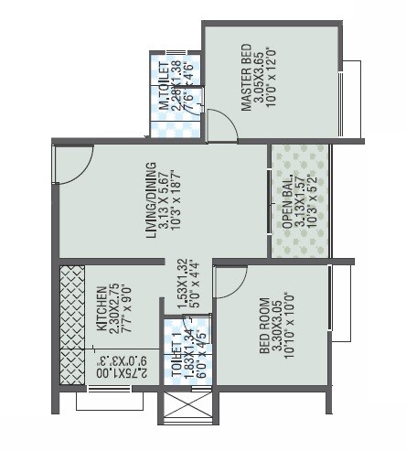 Floor plan of 2 BHK 682 Sq. Ft. Apartment in Earnest Green Life, Pune