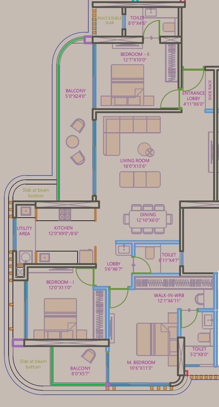 Floor plan of 3 BHK 1289 Sq. Ft. Apartment in East NB Skies, Pune