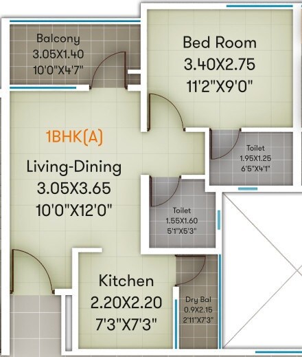 Floor plan of 1 BHK 436 Sq. Ft. Apartment in Eastend Sanskruti Meander, Pune