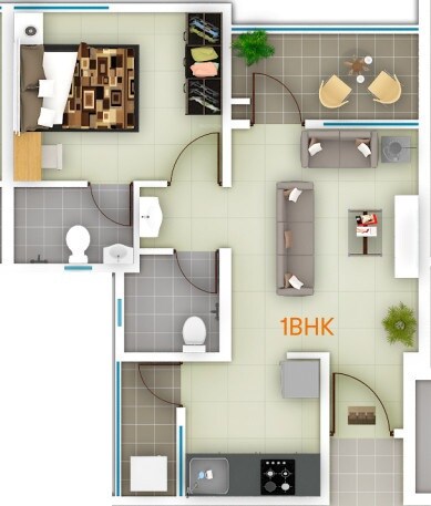 Floor plan of 1 BHK 439 Sq. Ft. Apartment in Eastend Sanskruti Meander, Pune