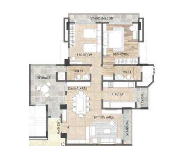 Floor plan of 2 BHK 828 Sq. Ft. Apartment in Eastwoods, Pune
