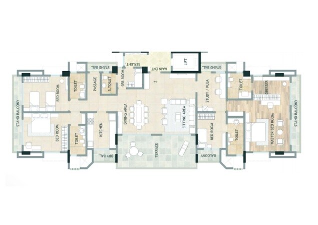 Floor plan of 4 BHK 1641 Sq. Ft. Apartment in Eastwoods, Pune