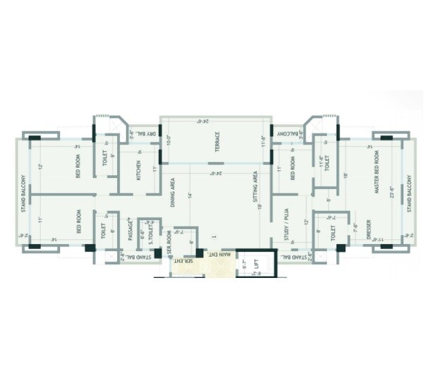 Floor plan of 4 BHK 2300 Sq. Ft. Apartment in Eastwoods, Pune